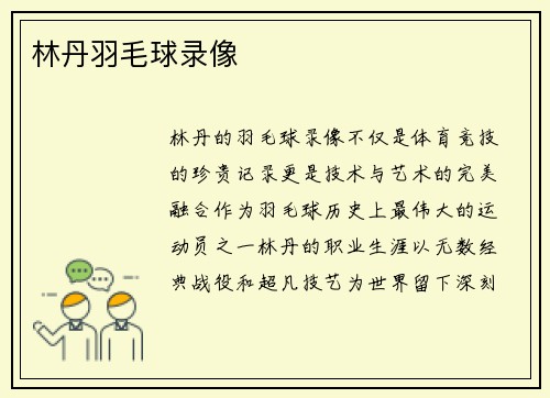 林丹羽毛球录像
