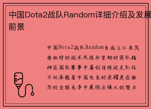 中国Dota2战队Random详细介绍及发展前景
